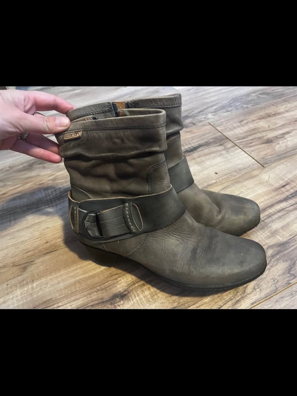 Brown Leather Ankle Boots with Buckle Strap